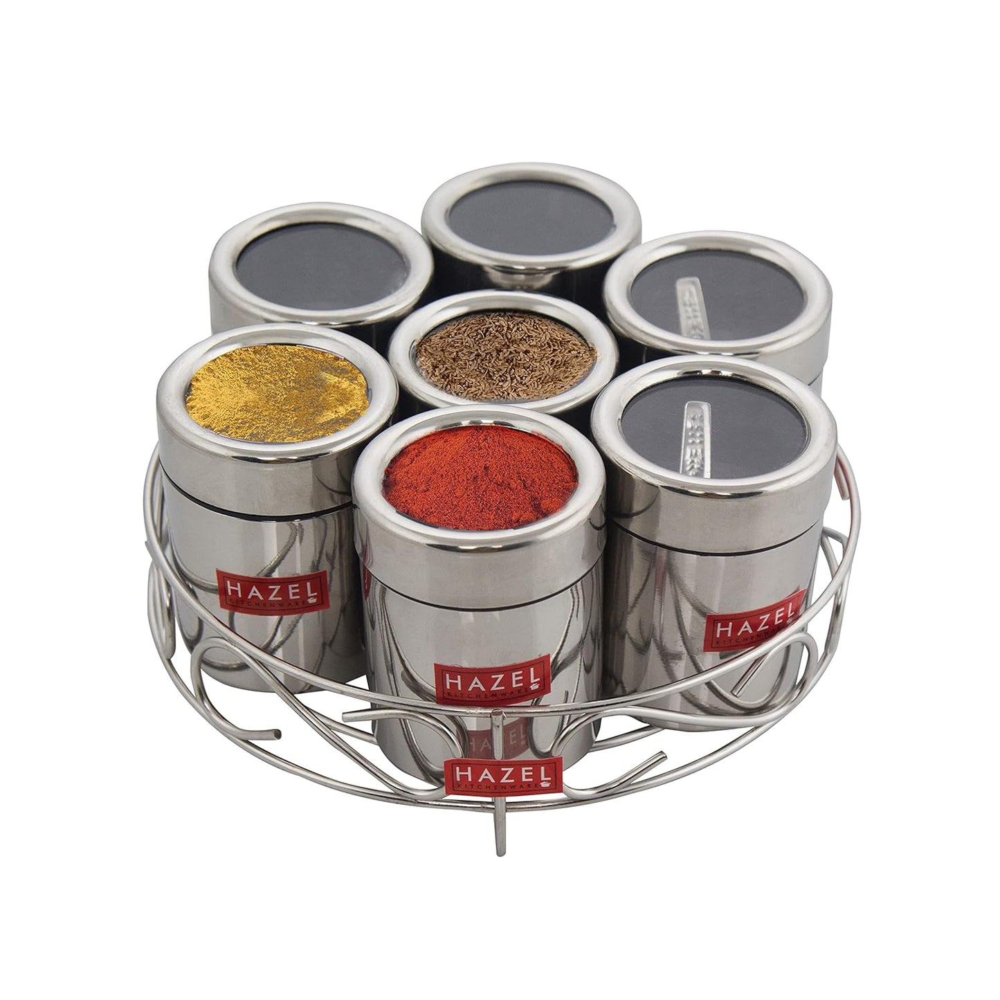 HAZEL Stainless Steel Masala Container|Masala Boxes for Kitchen with 7 Spoons(Set of 7) - Dista