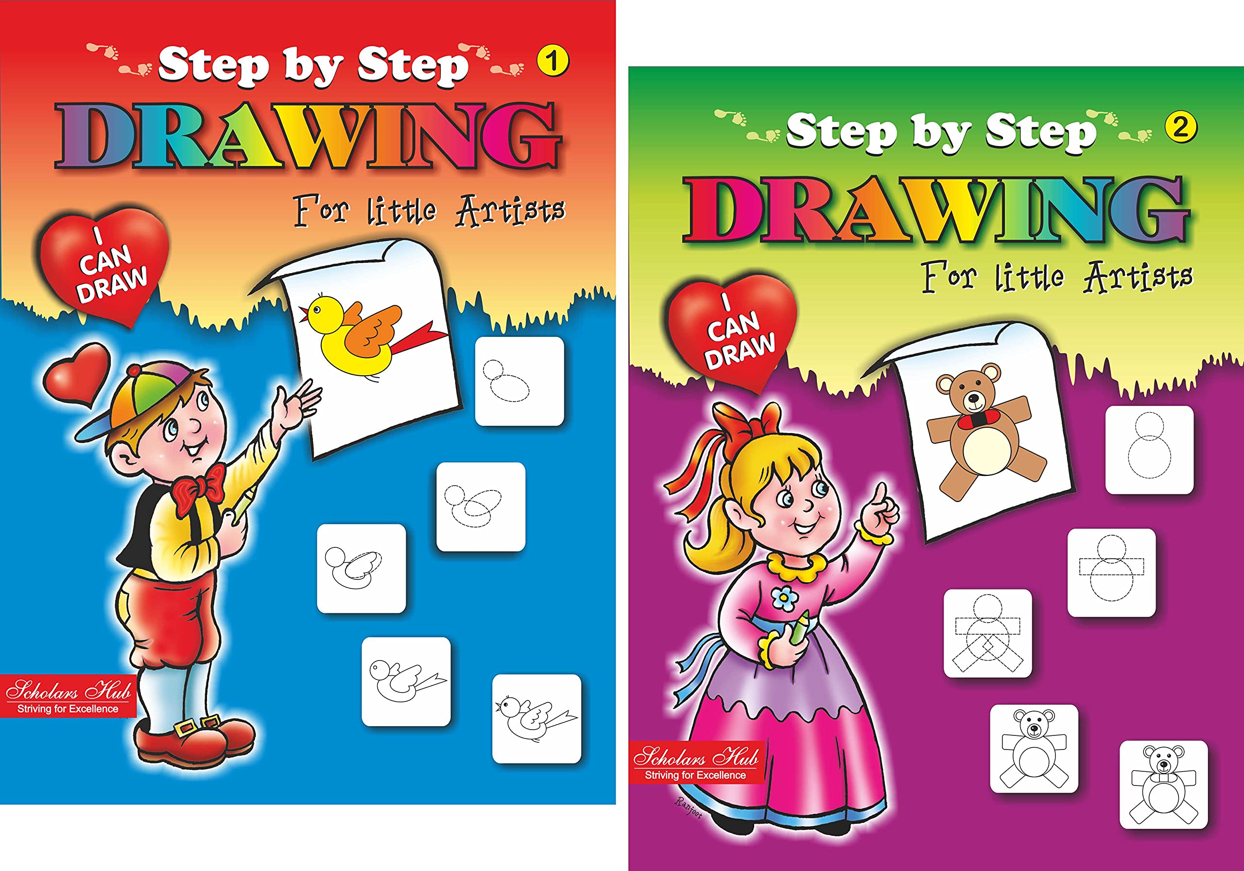 Coloring Book For Kids: Scholars Hub Step By Step Drawing Book -Vol 1, Vol 2 ( Set Of 2 Books) | 48 Pages - Dista