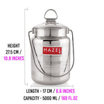 Thumbnail for HAZEL Stainless Steel Ghee Oil Milk Container for Kitchen|Capacity of 5000 ml, Silver - Dista