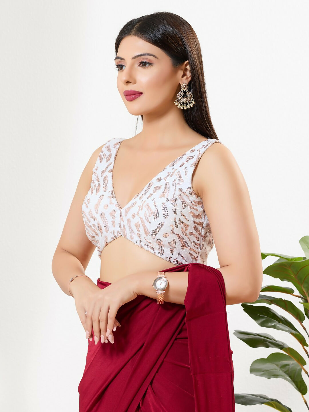 Joban Fashion Copper Sequence Padded Blouse With V Neck Sleeveless