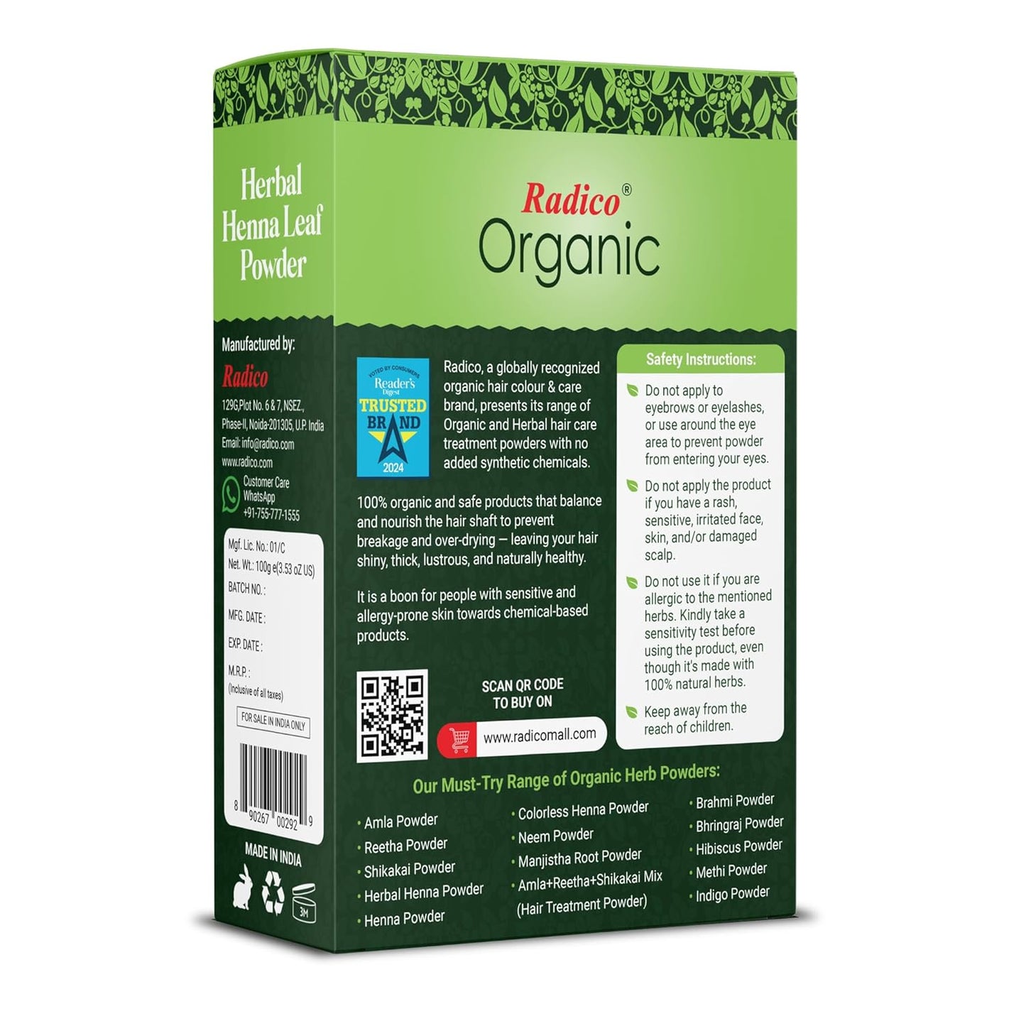 Radico Organic Herbal Henna Powder - Distacart