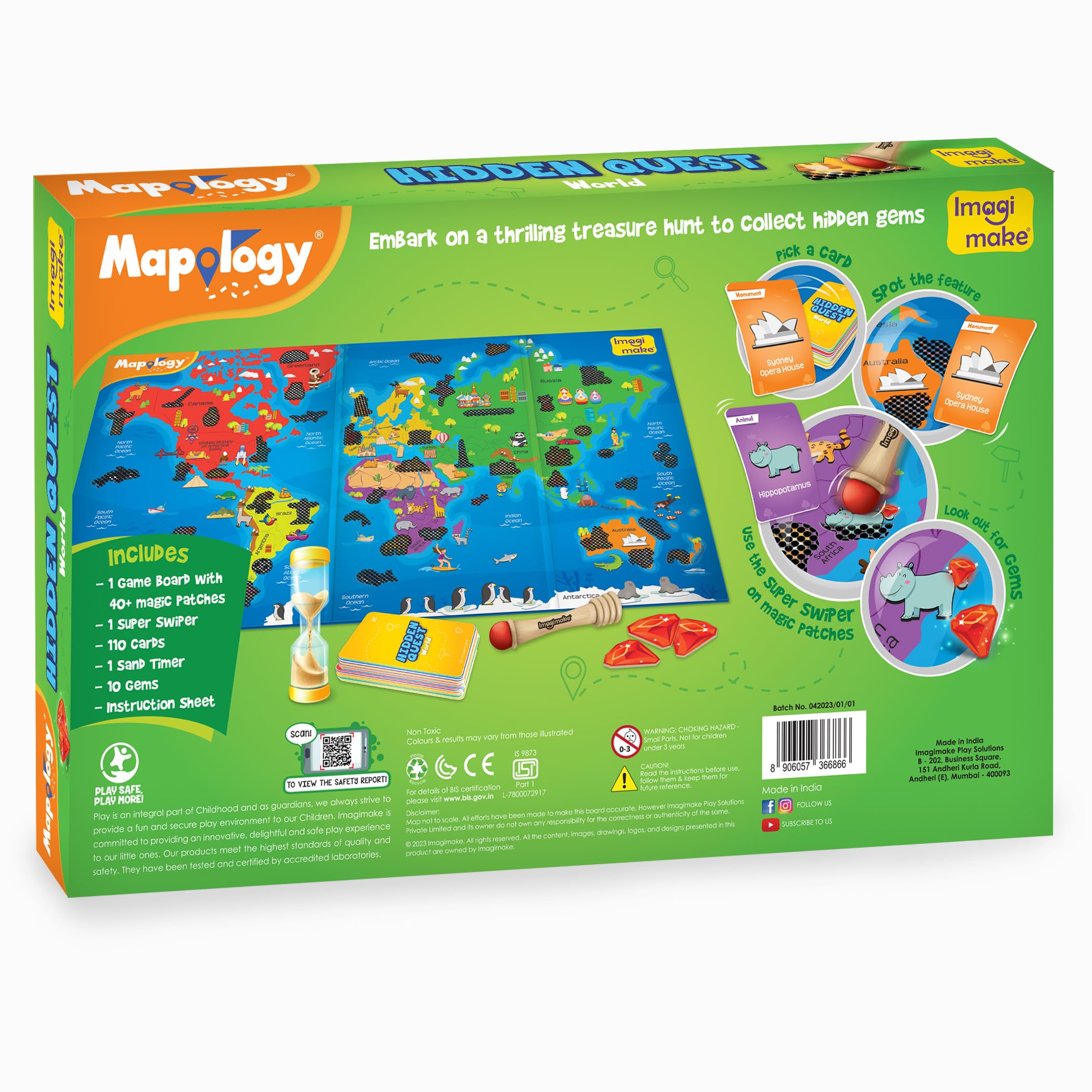 Imagimake Mapology Hidden Quest World Map Board Game | Magical Swipe & Reveal | Educational Toys for Ages 5-7 & 8-12 | Boys & Girls Toys Age 6-8 | Gifts for 10-Year-Old Boys