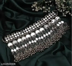 Thumbnail for Tehzeeb Creations Women's Silver Colour Oxidised Necklace Set With Mirror Work - Distacart