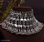 Thumbnail for Tehzeeb Creations Women's Silver Colour Oxidised Necklace Set With Mirror Work - Distacart
