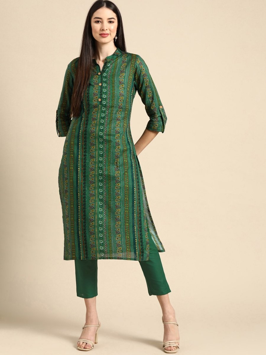 Anouk Women Green Ethnic Motifs Printed Pure Cotton Kurta with Trousers - Distacart