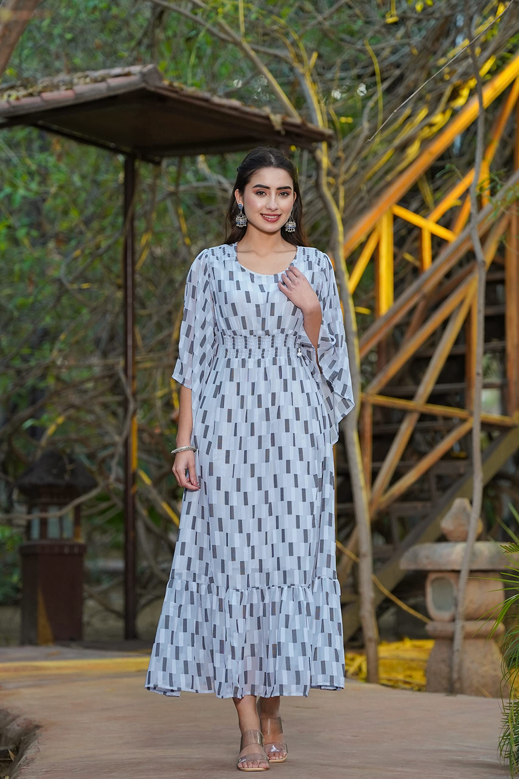 Juniper Women's Women Beautiful Grey Checked Tiered Dress - Distacart