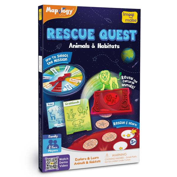 Imagimake Rescue Quest–Animals & Habitats | Spin, Discover & Rescue Animals | Educational Toys |Fun Board Games for Friends & Family Night |Travel-Friendly Indoor Game |Gift for Kids Ages 5,6,7,8,9,10