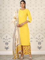 Thumbnail for Ode by House of Pataudi Round Neck Floral Regular Thread Work Pure Cotton Kurta Set - Distacart