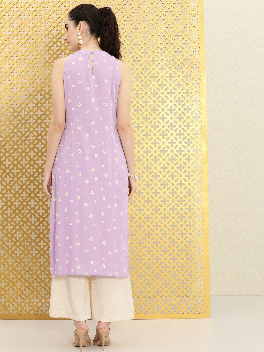 Ode by House of Pataudi Women Lavender & White Floral Printed Rozana Kurta - Distacart