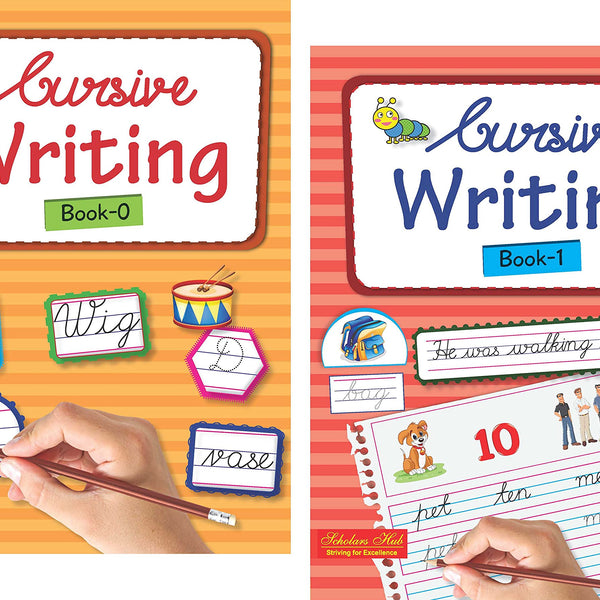 Scholars Hub Cursive Writing Books Combo (Vol 0,1) (For Ages 4-6)- Capital Letters, Small Letters & Word Family | Pack Of 2 Books - Dista