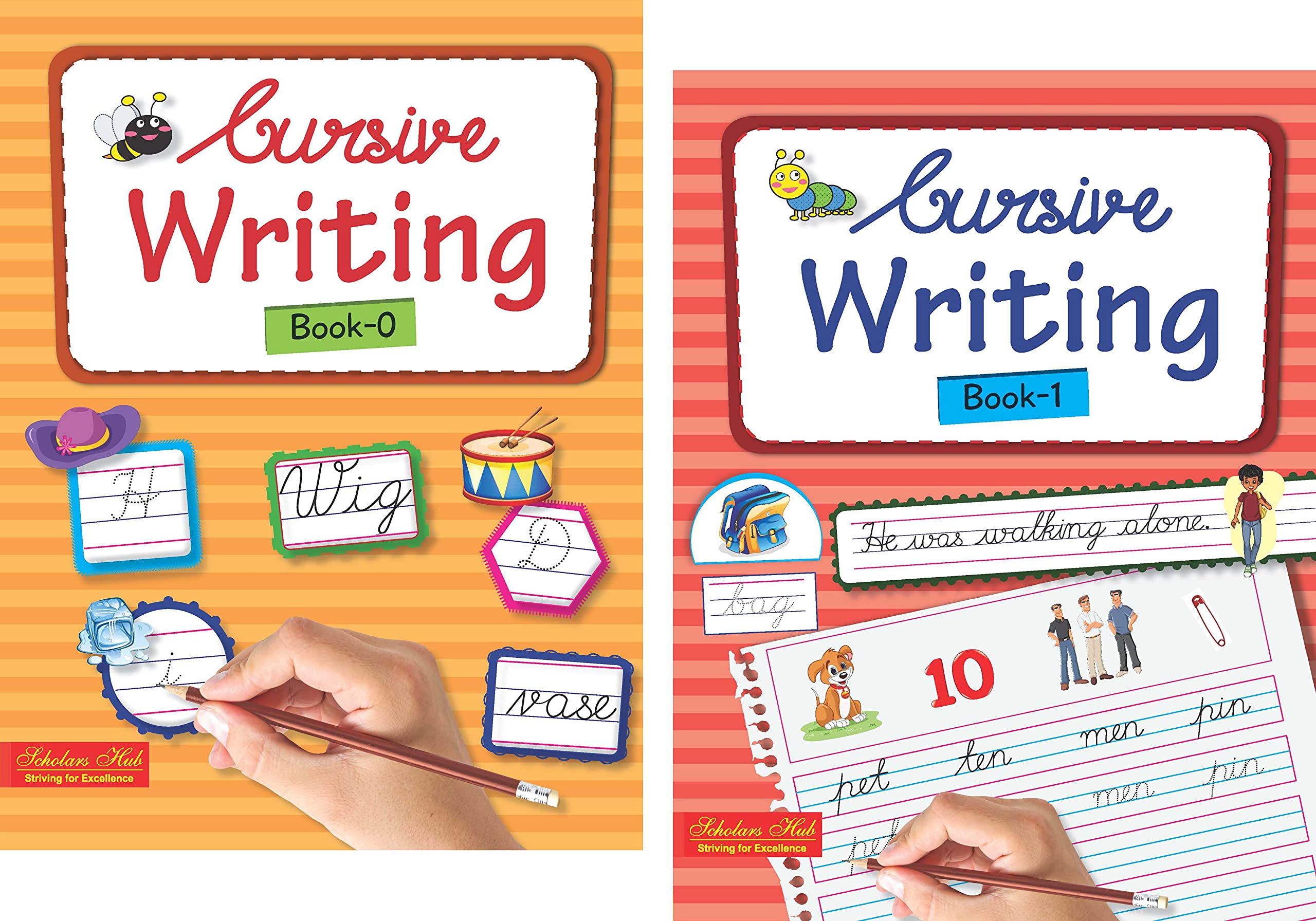 Scholars Hub Cursive Writing Books Combo (Vol 0,1) (For Ages 4-6)- Capital Letters, Small Letters & Word Family | Pack Of 2 Books - Dista