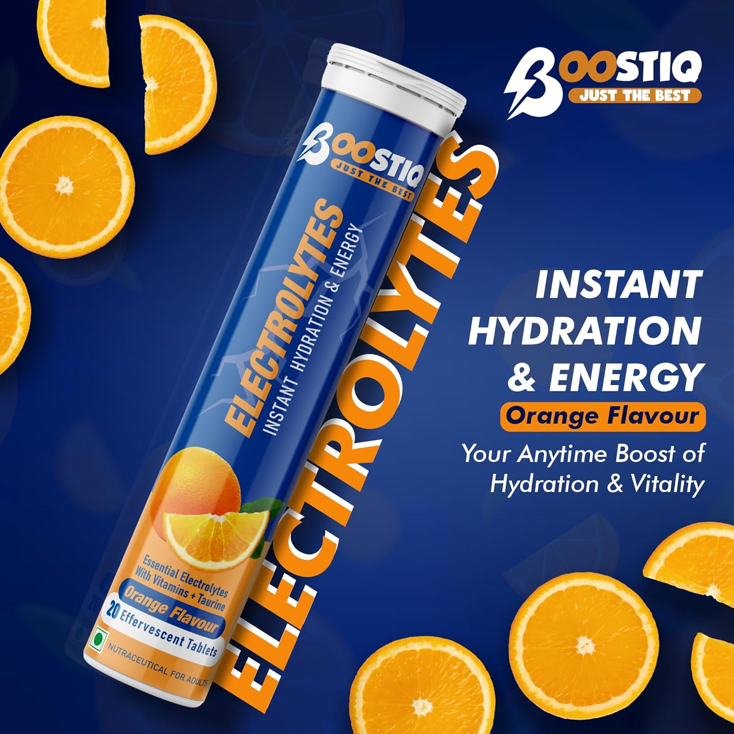 BOOSTIQ Electrolytes Effervescent Tablets - Orange Flavour - Distacart