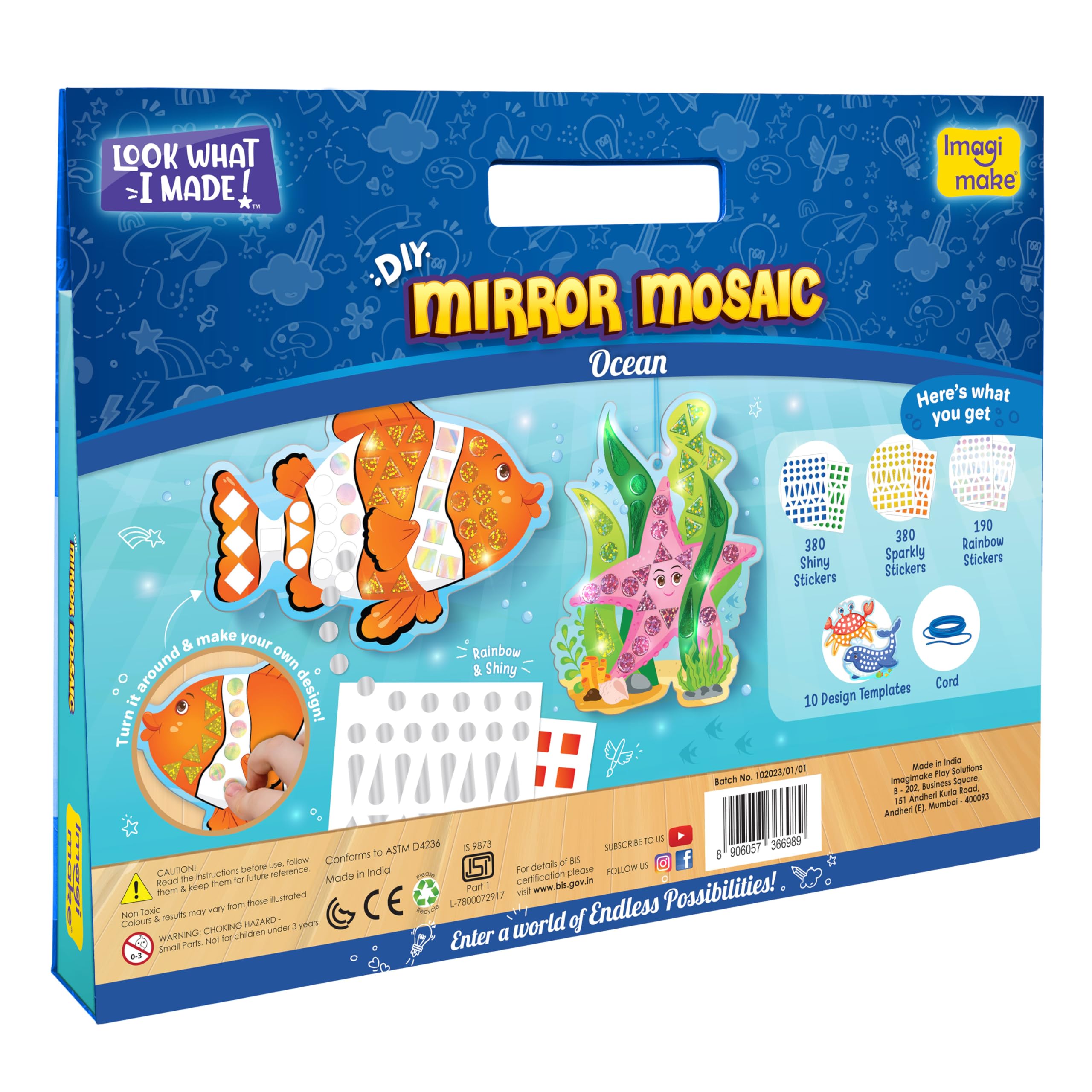 Imagimake Mirror Mosaic Ocean Theme Kids Art Set | DIY Craft Kit with Foil Stickers | Mosaic Kit for Kids | Birthday Gift for Boys and Girls Ages 3-8 | Toys for 4 Year Old Boys