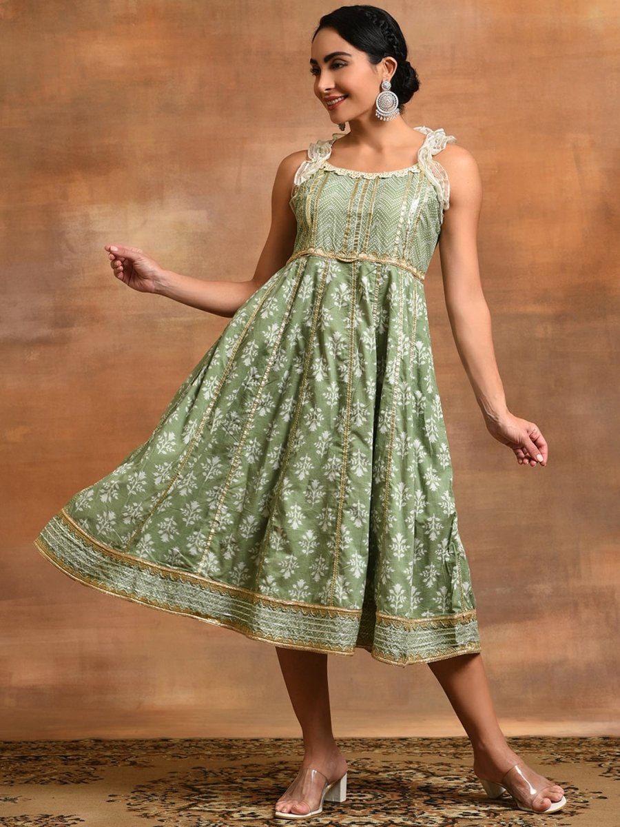 Aks Ethnic Motifs Printed Gotta Patti Pure Cotton Anarkali Kurta - Distacart