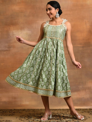 Aks Ethnic Motifs Printed Gotta Patti Pure Cotton Anarkali Kurta - Distacart