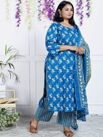 Thumbnail for Swasti Women Floral Printed Regular Sequinned Pure Cotton Kurta with Trousers & With Dupatta