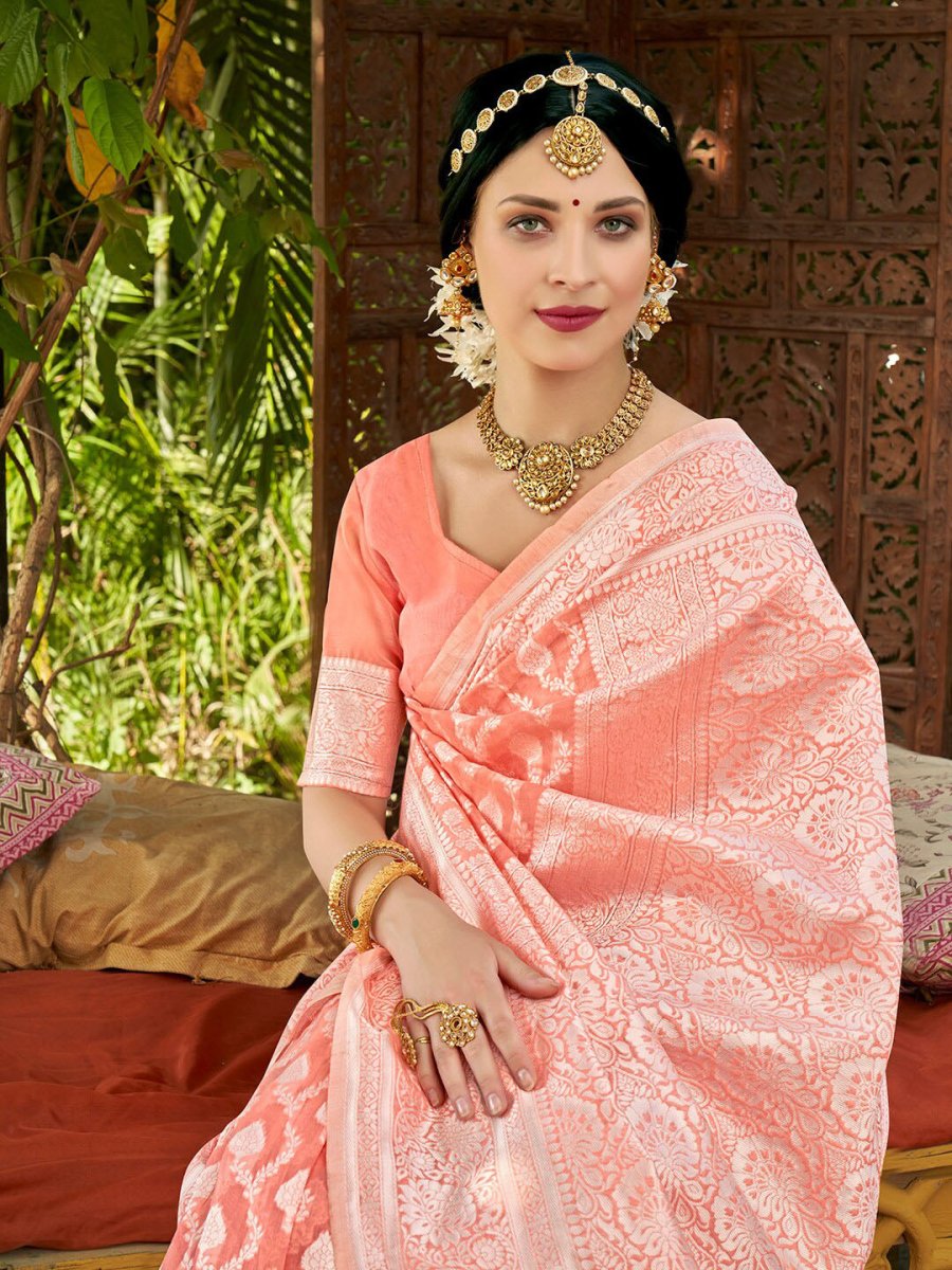 Anouk Orange & Silver-Toned Woven Design Zari Art Silk Kanjeevaram Saree - Distacart