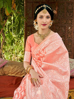 Thumbnail for Anouk Orange & Silver-Toned Woven Design Zari Art Silk Kanjeevaram Saree - Distacart