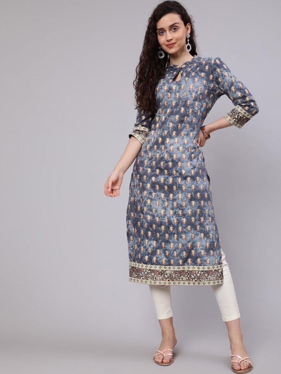 Aks Ethnic Motifs Printed Keyhole Neck Straight Kurta - Distacart