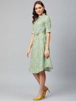 Thumbnail for AURELIA Women Green & Yellow Floral Print Shirt Dress - Distacart