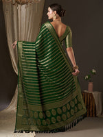 Thumbnail for Anouk Green & Gold-Toned Woven Design Zari Pure Georgette Kanjeevaram Saree - Distacart