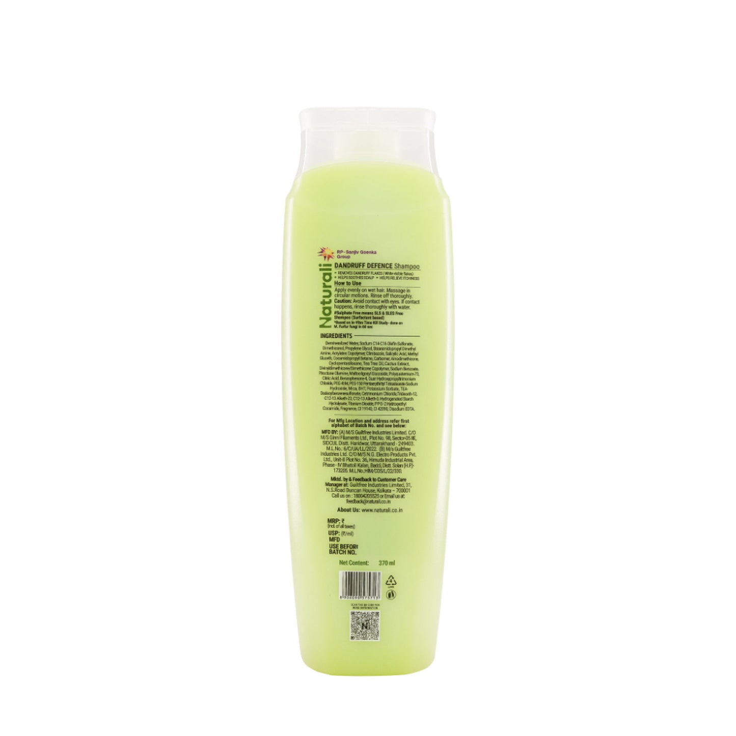 Naturali Dandruff Defence Shampoo with Tea Tree Oil & Cactus Extracts That Prevents Dandruff 370ml - 370ml