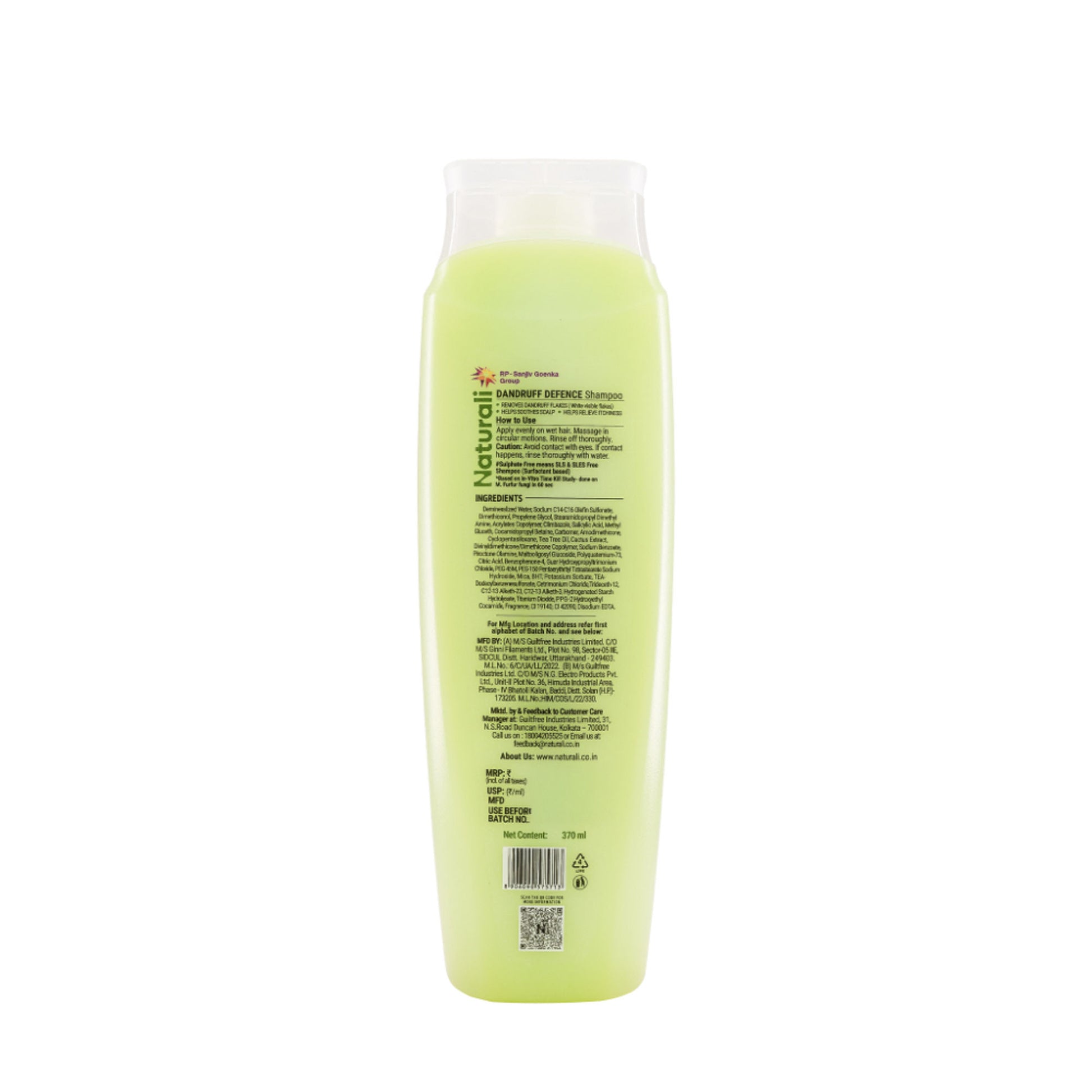 Naturali Dandruff Defence Shampoo with Tea Tree Oil & Cactus Extracts That Prevents Dandruff 370ml - 370ml