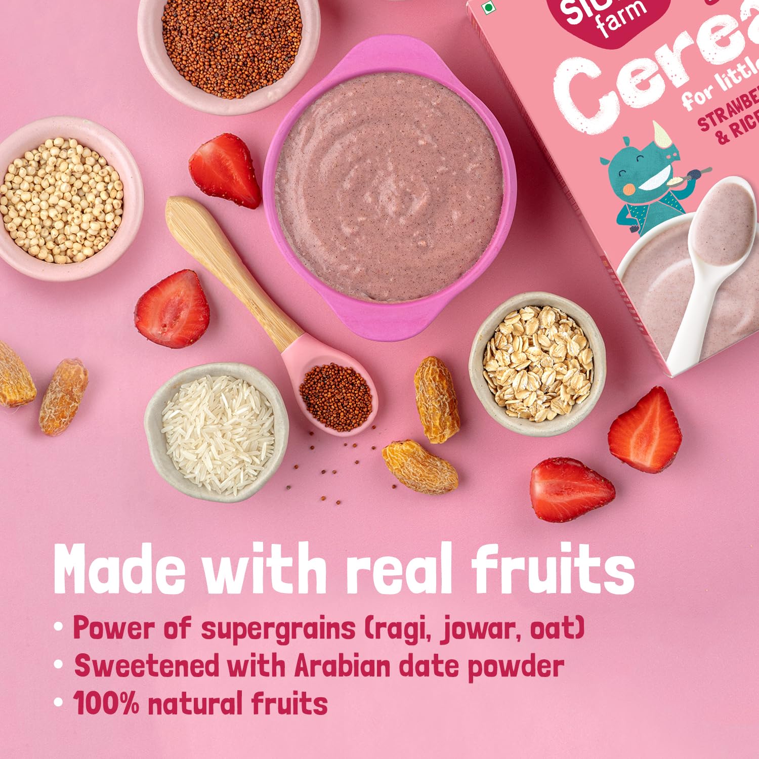 Slurrp Farm Instant Cereal With Ragi, Rice & Strawberry with Milk - Distacart