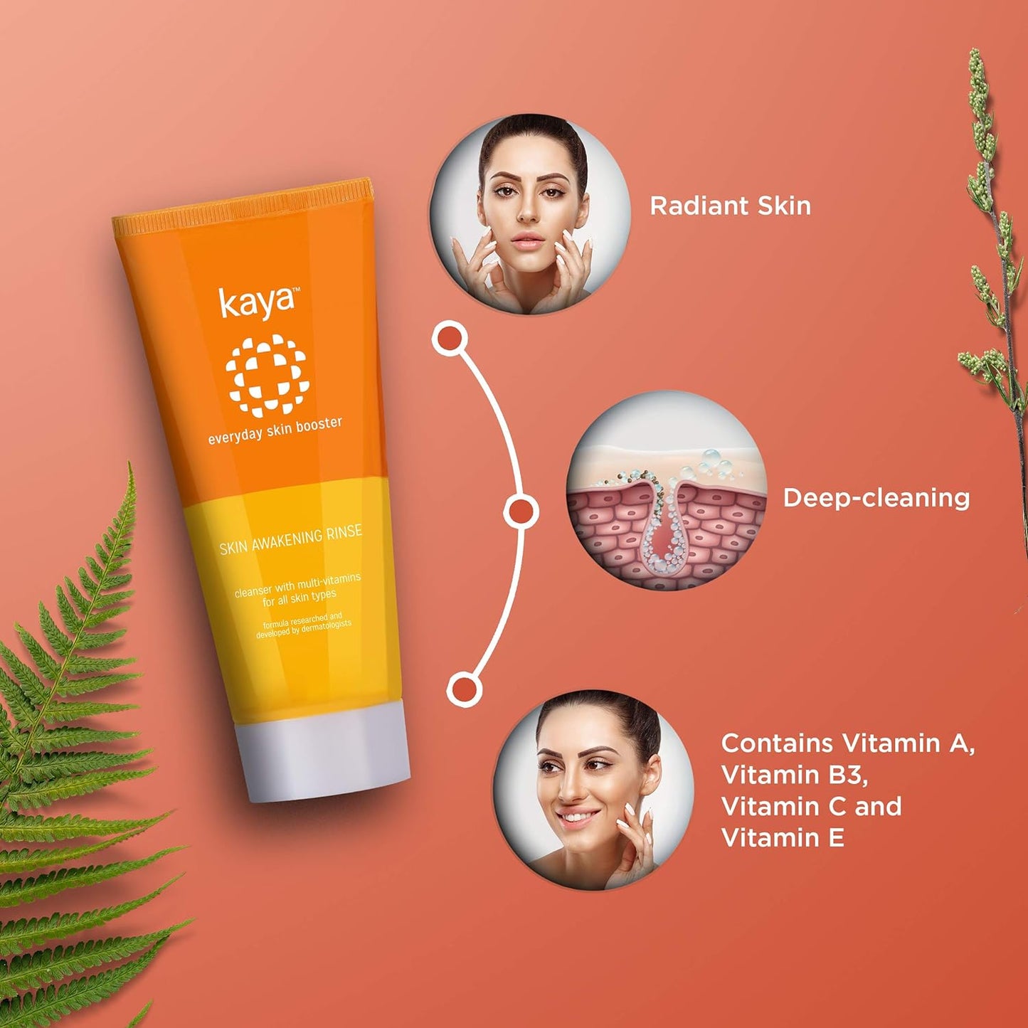 Kaya Skin Awakening Rinse Face Wash with Niacinamide, Vitamin C, A & E for All Skin Types - Distacart