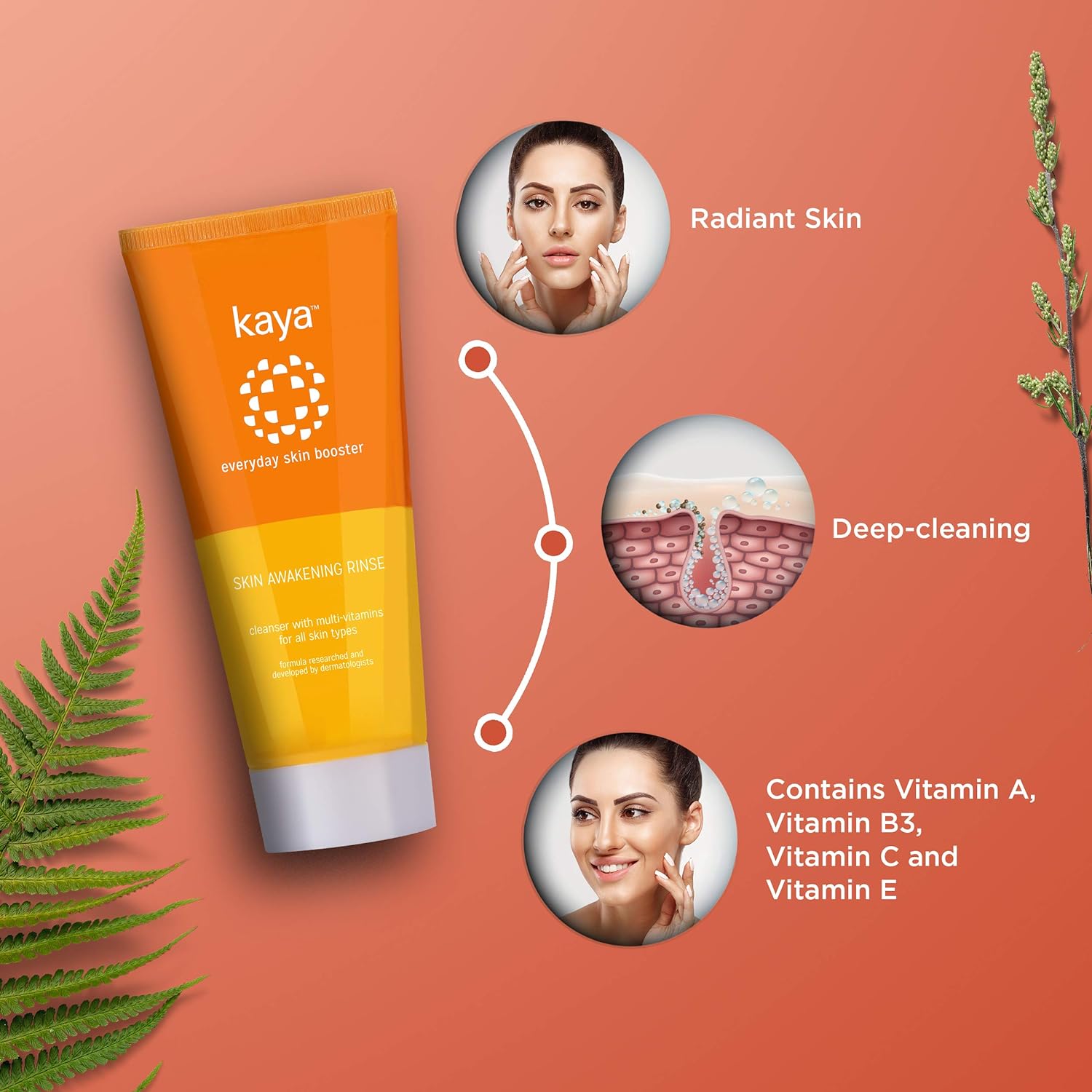 Kaya Skin Awakening Rinse Face Wash with Niacinamide, Vitamin C, A & E for All Skin Types - Distacart