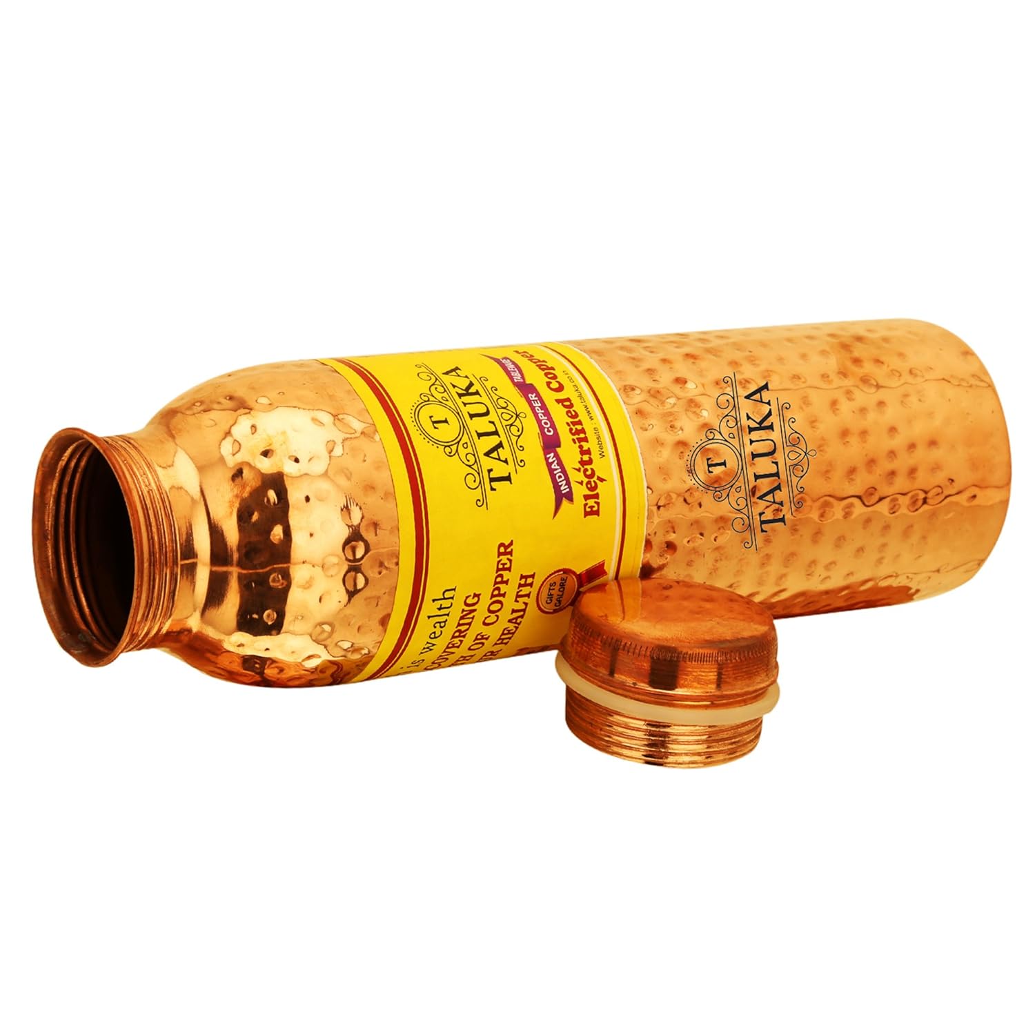 Taluka With T Logo Pure Copper Handmade Quality Hammered Copper Bottle Water Capacity-1000 ML - Dista