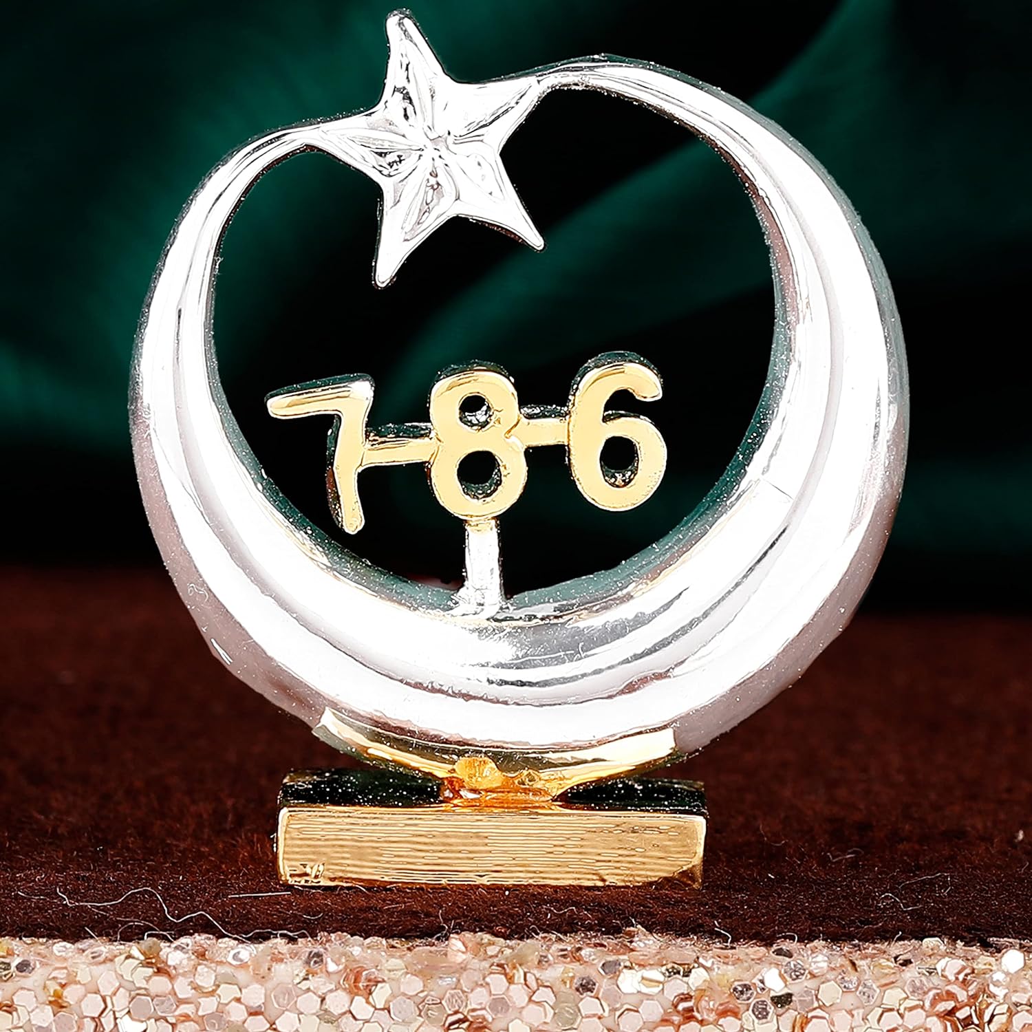 Estele Gold-Polished Spiritual 786 Chand Taara Idol for Home Decorative/ Car Dashboard - Distacart