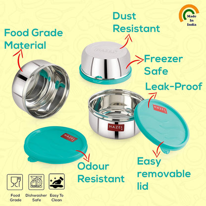 HAZEL Stainless Steel Airtight Storage Containers for Kitchen | Small Lunch Box 450ml Each Set of 2 - Dista