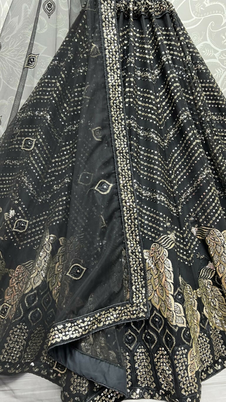 Jyoti Fashion Women's Black Bridal Net Fancy Foil & Sequins with Multi Thread Embroidered Wedding Lehenga Choli - Distacart