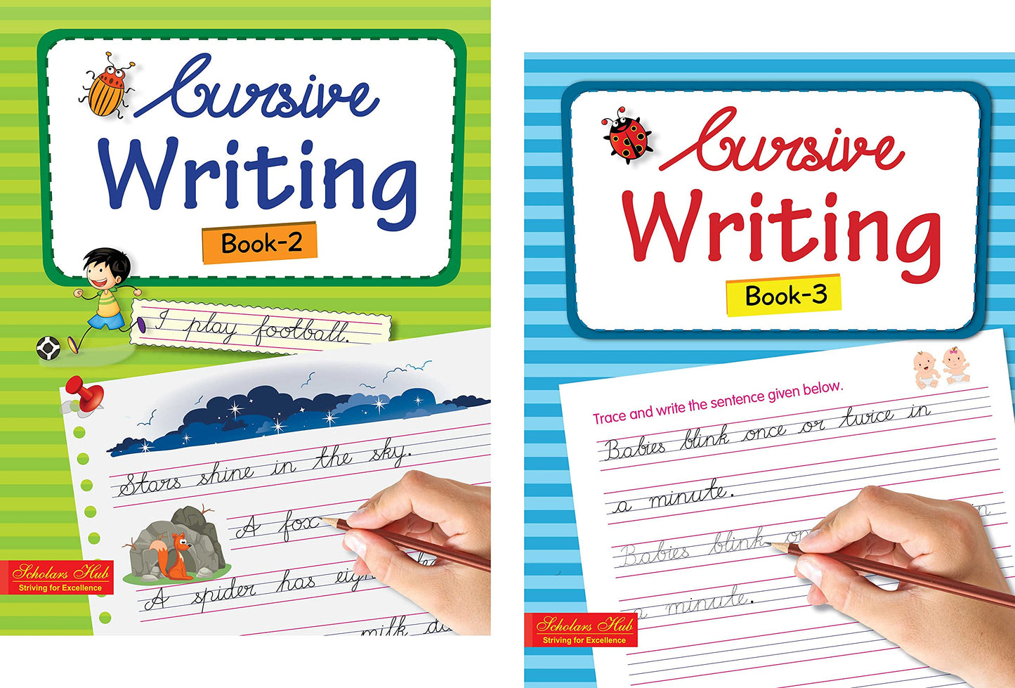 Scholars Hub Cursive Writing Books Combo (Vol. 2,3) (For Ages 6-8)-Sentences | Pack Of 2 Books - Dista
