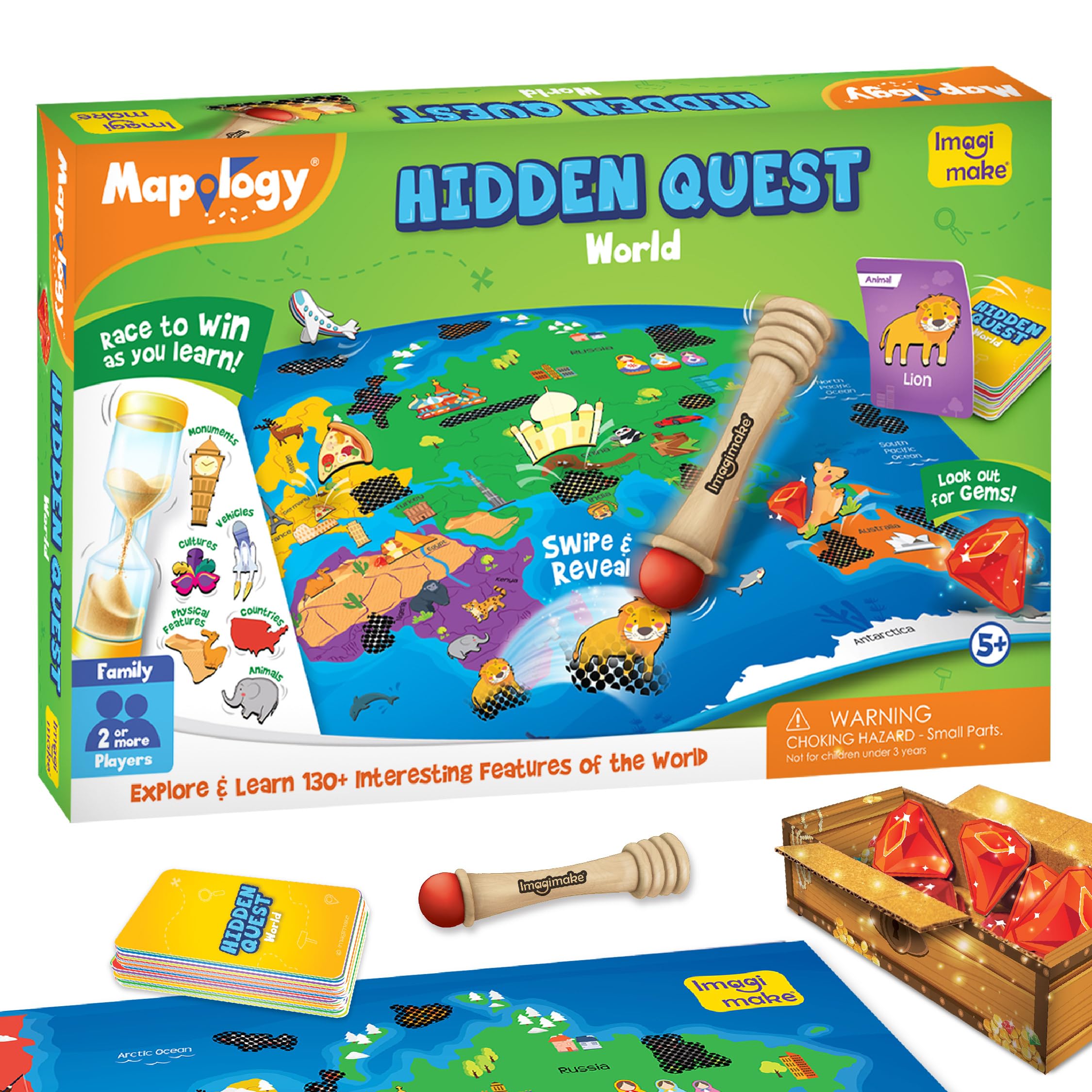 Imagimake Mapology Hidden Quest World Map Board Game | Magical Swipe & Reveal | Educational Toys for Ages 5-7 & 8-12 | Boys & Girls Toys Age 6-8 | Gifts for 10-Year-Old Boys