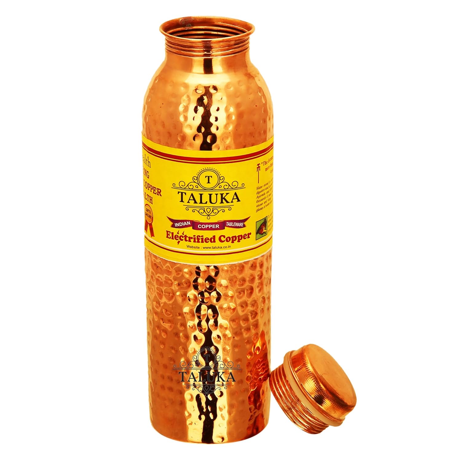 Taluka With T Logo Pure Copper Handmade Quality Hammered Copper Bottle Water Capacity-1000 ML - Dista