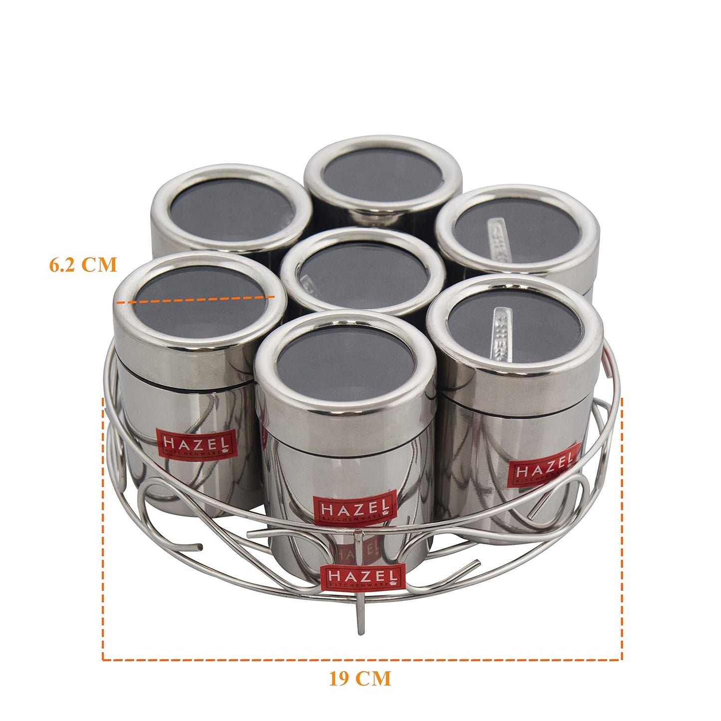 HAZEL Stainless Steel Masala Container|Masala Boxes for Kitchen with 7 Spoons(Set of 7) - Dista