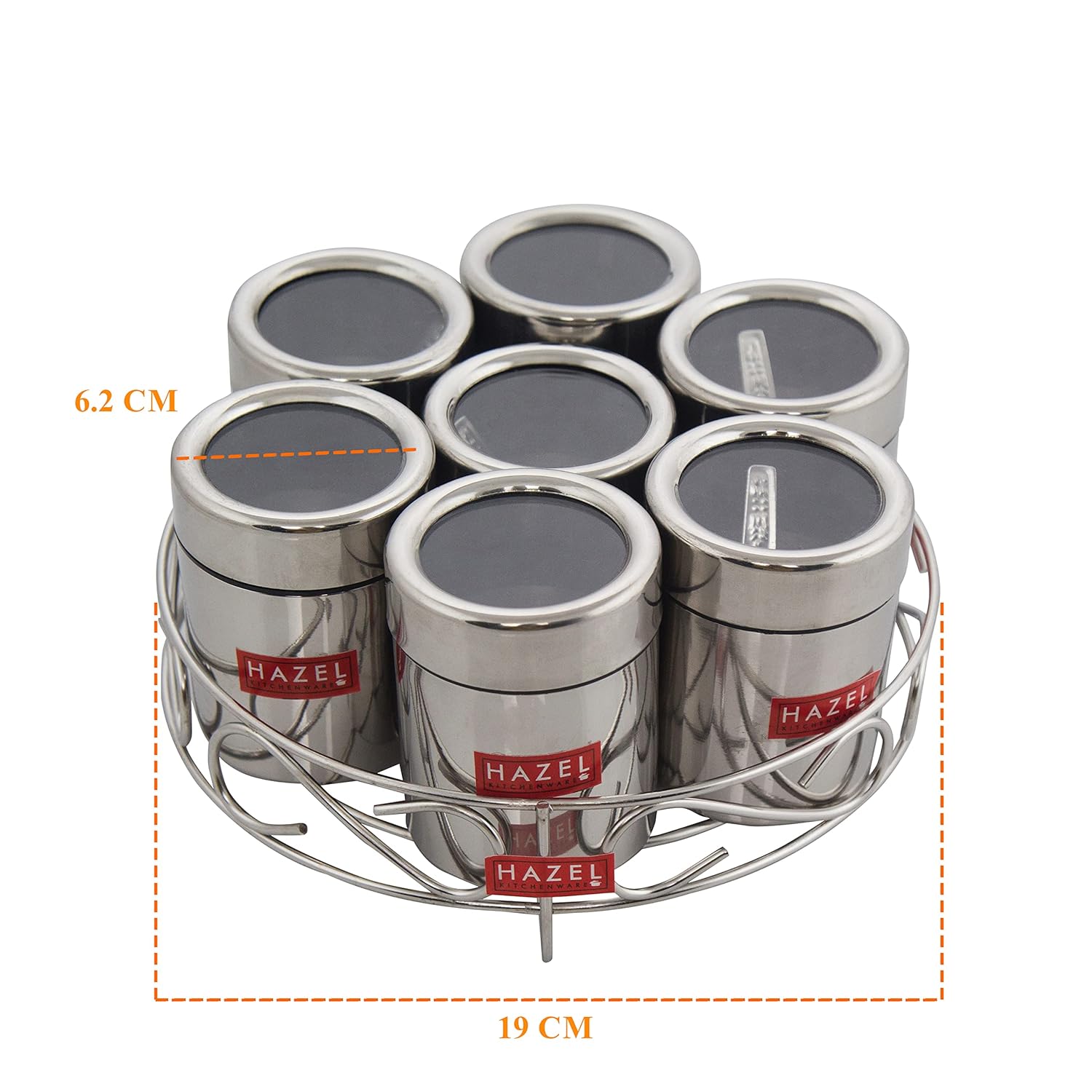 HAZEL Stainless Steel Masala Container|Masala Boxes for Kitchen with 7 Spoons(Set of 7) - Dista