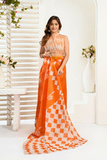 Thumbnail for Vastranavya Orange Digital Printed Linen Ready To Wear Designer Saree with Unstitched Blouse - Distacart