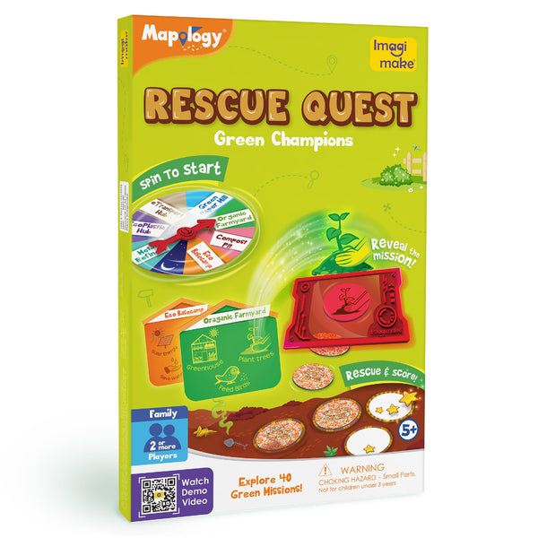 Imagimake Rescue Quest–Green Champions | Spin, Discover & Rescue Green Missions | Educational Fun Board Games for Friends & Family Night |Travel-Friendly Indoor Game |Gift for Kids Ages 5,6,7,8,9,10