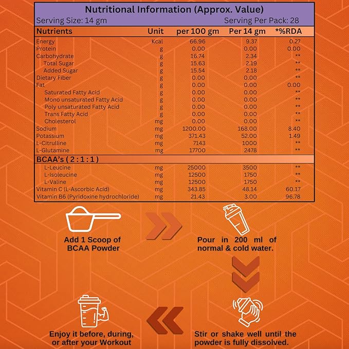 BOOSTIQ BCAA Powder - Orange Flavour - Distacart