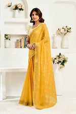 Thumbnail for Vastranavya Yellow Digital Printed Linen Ready To Wear Designer Saree with Unstitched Blouse - Distacart