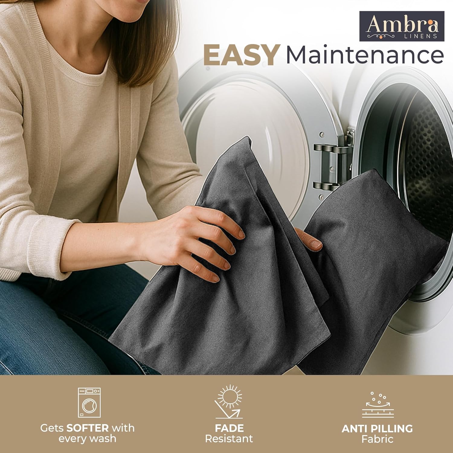 Ambra Linens Ultra Soft Pillow Protectors 400TC Set of 2 Breathable Pillow Covers-Grey - Dista