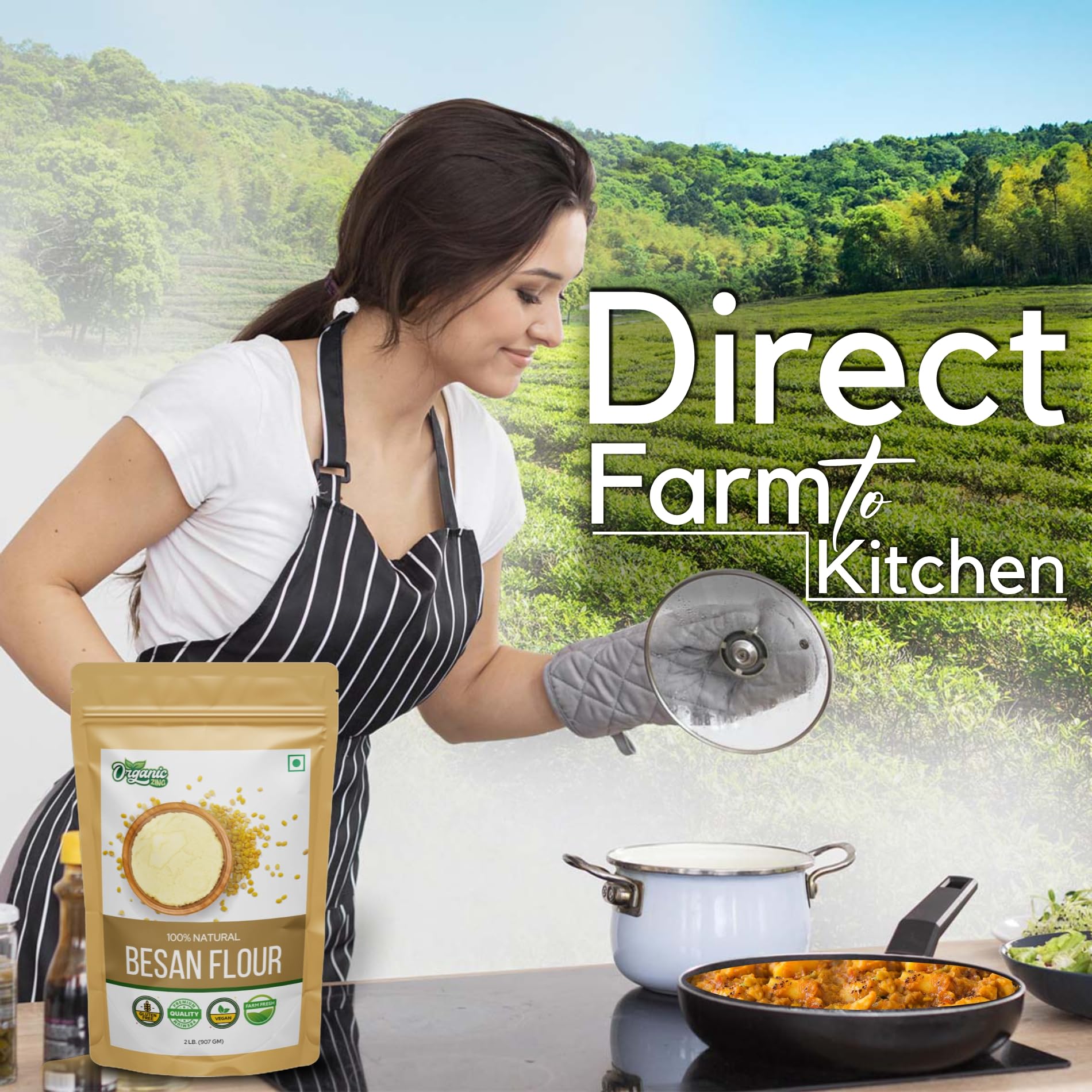 Organic Zing Besan Flour also known as Chickpea Flour, Bengal Gram Flour or Garbanzo Bean Flour |Vegan| Preservative Free | Resealable Pack