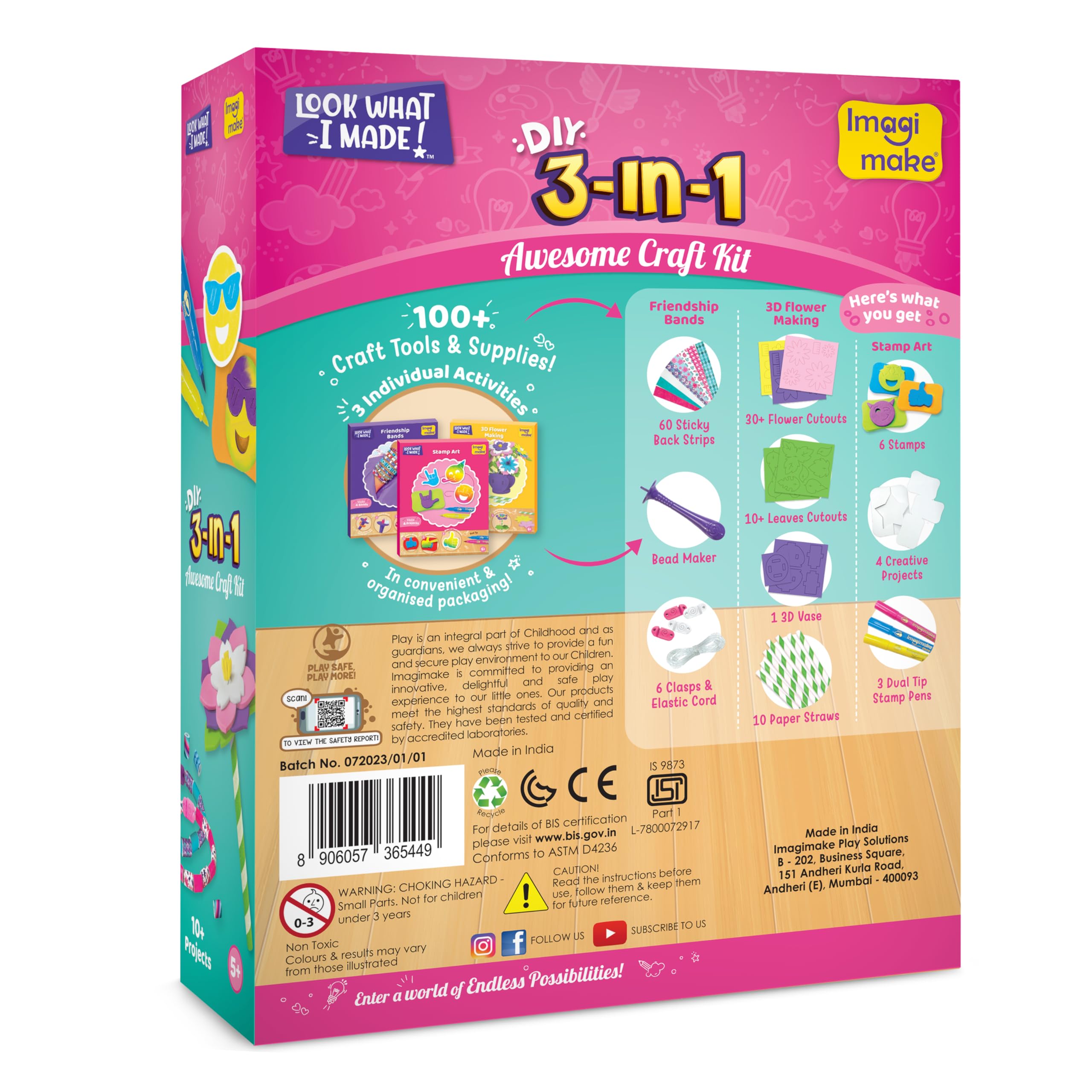 Imagimake Craft Kit - Arts and Crafts for Kids Ages 5+ - Air Dry Clay, Paper Quilling, Stamp Art - 3-in-1 Arts and Crafts Kit - Gifts for 5, 6, 7, 8 Year Olds
