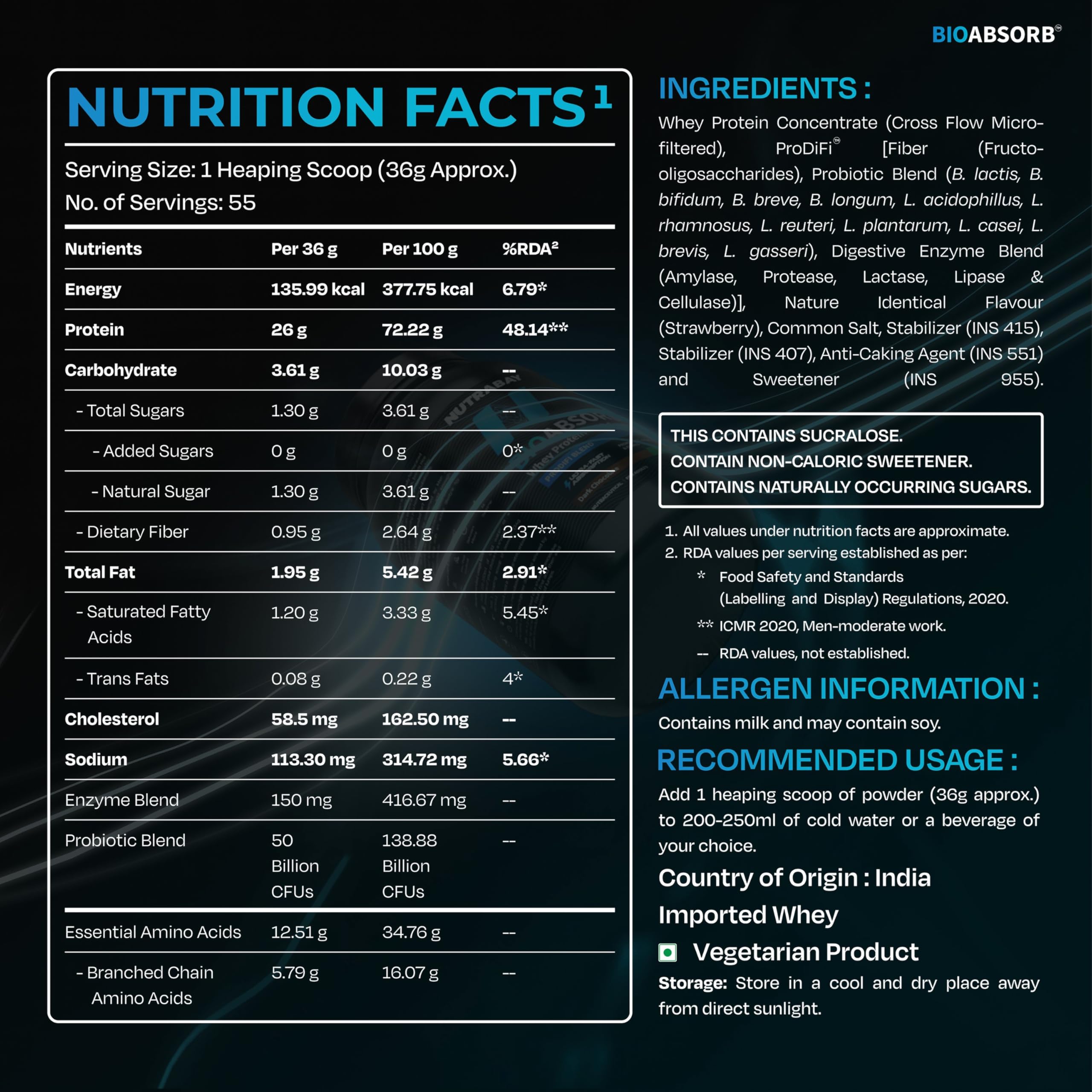 Nutrabay BioAbsorb™ Whey | ProDiFi™ for Ultra-Fast Absorption | 26g Protein | Strawberry, | No Bloating | No Added Sugar | Fast Recovery | India's 1st Blend of Fiber, Probiotics & Enzymes