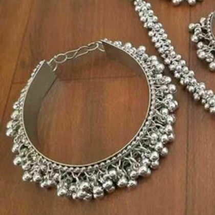 Tehzeeb Creations Women's Silver Colour Oxidised Necklace Earring And Bangle Set - Distacart