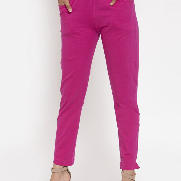 TAG 7 Women Magenta Solid Ankle-Length Leggings - Distacart