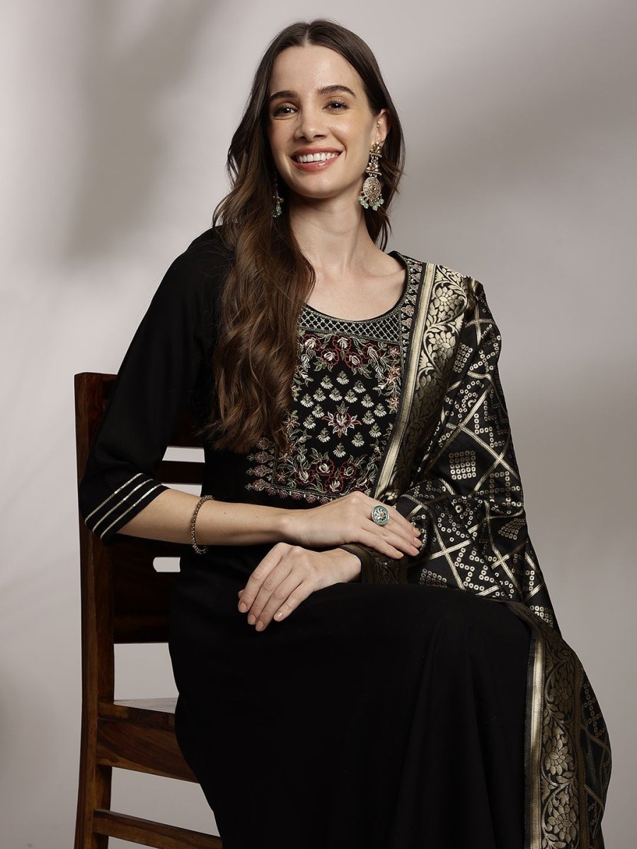 Anouk Women Ethnic Motifs Embroidered Kurta with Trousers & Dupatta - Distacart